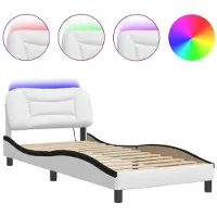 vidaXL Cadre de lit avec LED Blanc et noir 90x200 cm similicuir