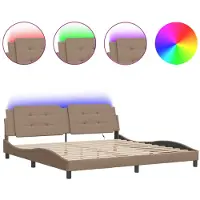 vidaXL Structure de lit avec éclairage LED, sans matelas, modèle Zadar, couleur cappuccino, dimensions 200x200 cm