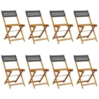 vidaXL Chaises de jardin 8 pcs. Pliable Noir Poly Rotin & Bois Massif