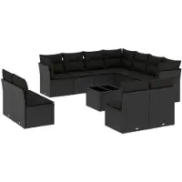 vidaXL Ensemble de 12 canapés de jardin avec coussins noir poly rotin