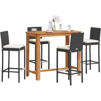 vidaXL Ensemble bar de jardin 5 pièces noir bois massif acacia et poly rotin