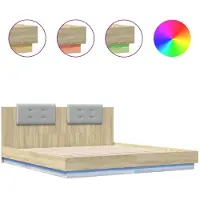 vidaXL Cadre de lit avec tête de lit & lampes LED Chêne Sonoma 200x200 cm