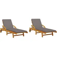 vidaXL Bains de soleil 2 pièces avec coussins 200x68x83 cm bois massif acacia