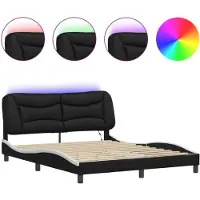 vidaXL Cadre de lit avec LED Noir et Blanc 160x200 cm Similicuir
