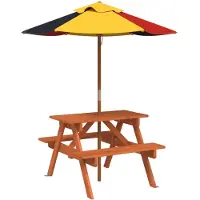 vidaXL Table de pique-nique pour 4 enfants avec parasol en bois massif de sapin