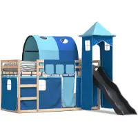 vidaXL Lit superposé avec toboggan et rideaux bleu 80x200 cm