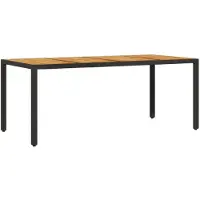 vidaXL Table de jardin avec plateau en acacia noir Poly rotin