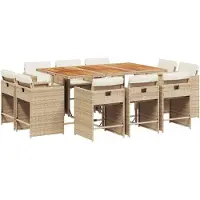 vidaXL Salon de jardin 11 pièces avec coussins Beige Poly Rattan