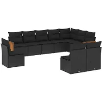 vidaXL Ensemble de 10 canapés de jardin avec coussins noir poly rotin