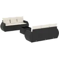 vidaXL Ensemble de salon de jardin 7 pièces avec coussins noir poly rotin