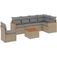 vidaXL Ensemble de salon de jardin 7 pièces avec coussins Beige Poly Rattan