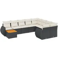 vidaXL Ensemble de 10 canapés de jardin avec coussins noir poly rotin