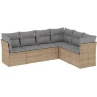 vidaXL Ensemble de salon de jardin 6 pièces avec coussins Beige Poly Rattan