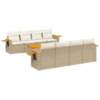 vidaXL Ensemble de salon de jardin 9 pièces avec coussins beige Poly rotin