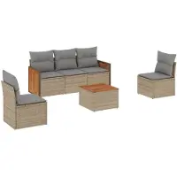 vidaXL Ensemble de salon de jardin 6 pièces avec coussins Beige Poly Rattan