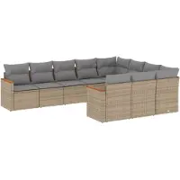 vidaXL Salon de jardin avec coussins 10 pcs beige résine tressée