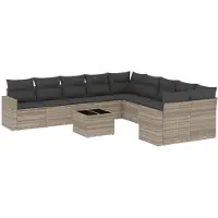 vidaXL Ensemble de salon de jardin 11 pièces avec coussins gris clair Poly rotin