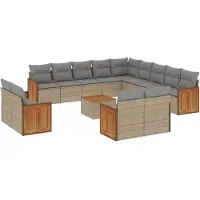 vidaXL Ensemble de salon de jardin 14 pièces avec coussins Beige Poly Rattan