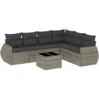 vidaXL Ensemble de salon de jardin 7 pièces avec coussins Gris Poly rotin