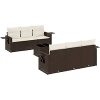 vidaXL Ensemble de salon de jardin 7 pièces avec coussins Marron Poly rotin