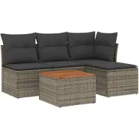 vidaXL Ensemble de salon de jardin 5 pièces avec coussins Gris Poly rotin