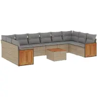 vidaXL Ensemble de salon de jardin 11 pièces avec coussins Beige Poly Rattan