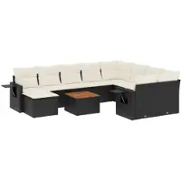 vidaXL Ensemble de salon de jardin 11 pièces avec coussins noir poly rotin