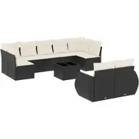 vidaXL Ensemble de 10 canapés de jardin avec coussins noir poly rotin