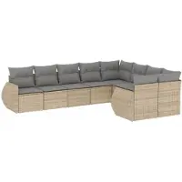 vidaXL Ensemble de salon de jardin 9 pièces avec coussins beige Poly rotin