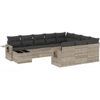 vidaXL Ensemble de salon de jardin 11 pièces avec coussins gris clair Poly rotin