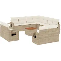 vidaXL Ensemble de 12 canapés de jardin avec coussins Beige Poly Rattan