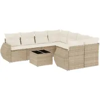 vidaXL Ensemble de salon de jardin 9 pièces avec coussins beige Poly rotin
