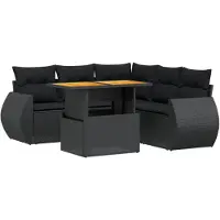 vidaXL Ensemble de salon de jardin 6 pièces avec coussins noir poly rotin
