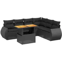 vidaXL Ensemble de salon de jardin 7 pièces avec coussins noir poly rotin