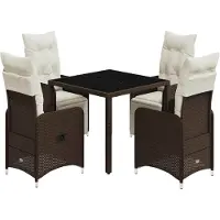 vidaXL Ensemble de jardin bistrot 5 pièces avec coussins Marron Poly rotin