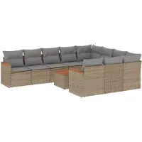 vidaXL Ensemble de salon de jardin 11 pièces avec coussins Beige Poly Rattan