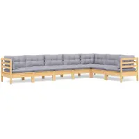 vidaXL Ensemble salon de jardin 7 pièces avec coussins gris pin massif