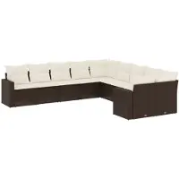 vidaXL Ensemble de salon de jardin 10 pièces avec coussins Marron Poly Rattan
