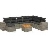 vidaXL Ensemble de salon de jardin 9 pièces avec coussins Gris Poly rotin