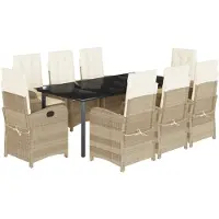 vidaXL Salon de jardin 9 pièces avec coussins Beige Poly Rattan