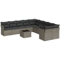 vidaXL Ensemble de salon de jardin 11 pièces avec coussins Gris Poly rotin