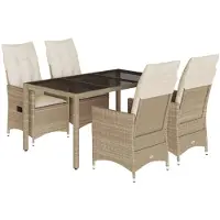 vidaXL Salon de jardin 5 pièces avec coussins Beige Poly Rattan