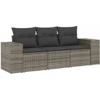 vidaXL ensemble de salon de jardin 3 pièces avec coussins Gris Poly Rattan