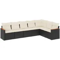 vidaXL Ensemble de salon de jardin 7 pièces avec coussins noir poly rotin