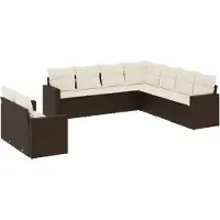 vidaXL Ensemble de salon de jardin 9 pièces avec coussins Marron Poly Rattan