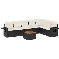 vidaXL Ensemble de jardin canapé 8 pièces avec coussins noir poly rotin