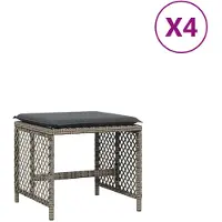 vidaXL Tabourets de jardin et coussins lot de 4 gris 41x41x36 cm rotin
