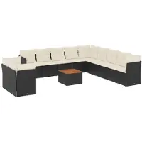 vidaXL Ensemble de 12 canapés de jardin avec coussins noir poly rotin