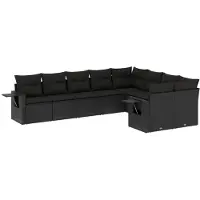 vidaXL Ensemble de salon de jardin 9 pièces avec coussins noir poly rotin