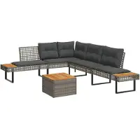 vidaXL Ensemble de salon de jardin 2 pièces avec coussins Gris Poly rotin Acacia